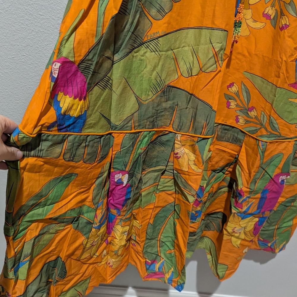 Farm Rio Fresh Macaws Orange Midi Dresss - Picture 3 of 8